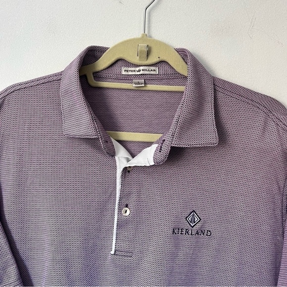 Peter Millar Polo Kierland Golf Club Embroidery size L purple white check cotton - Picture 3 of 8